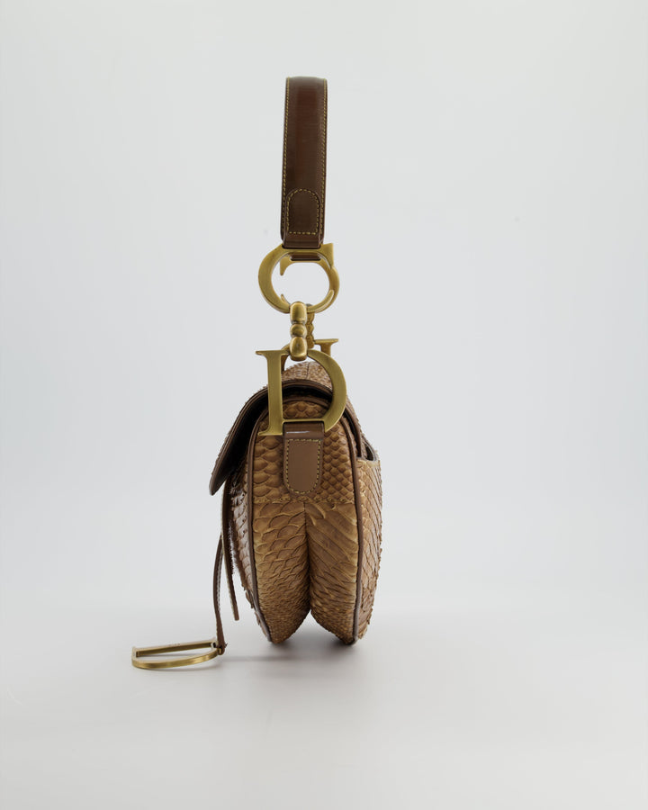 *RARE* Christian Dior Brown Python Saddle Bag with Antique Gold Hardware