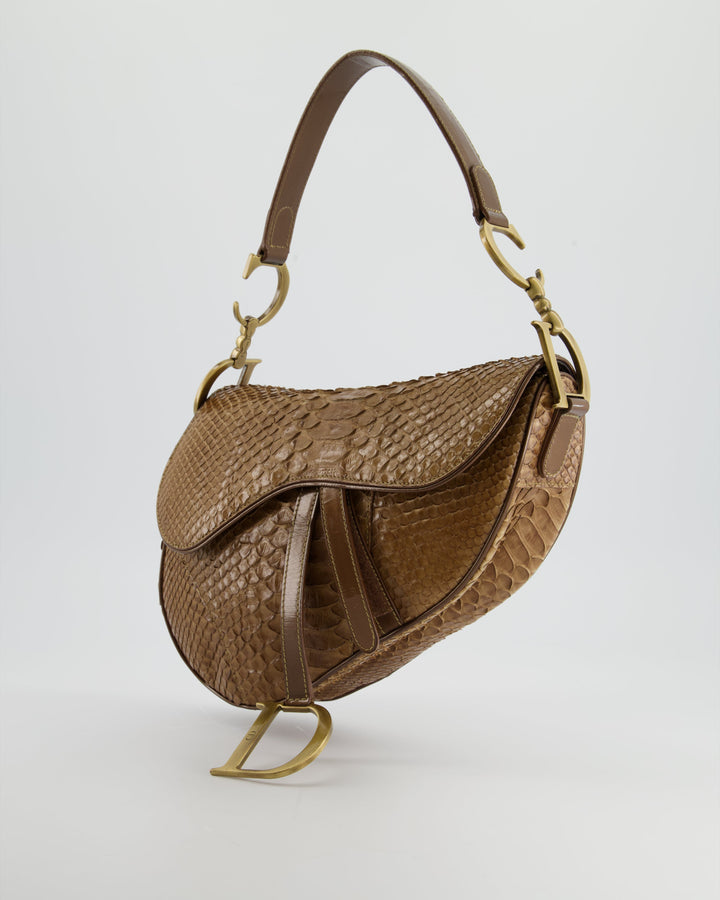 *RARE* Christian Dior Brown Python Saddle Bag with Antique Gold Hardware