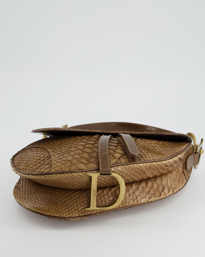 *RARE* Christian Dior Brown Python Saddle Bag with Antique Gold Hardware