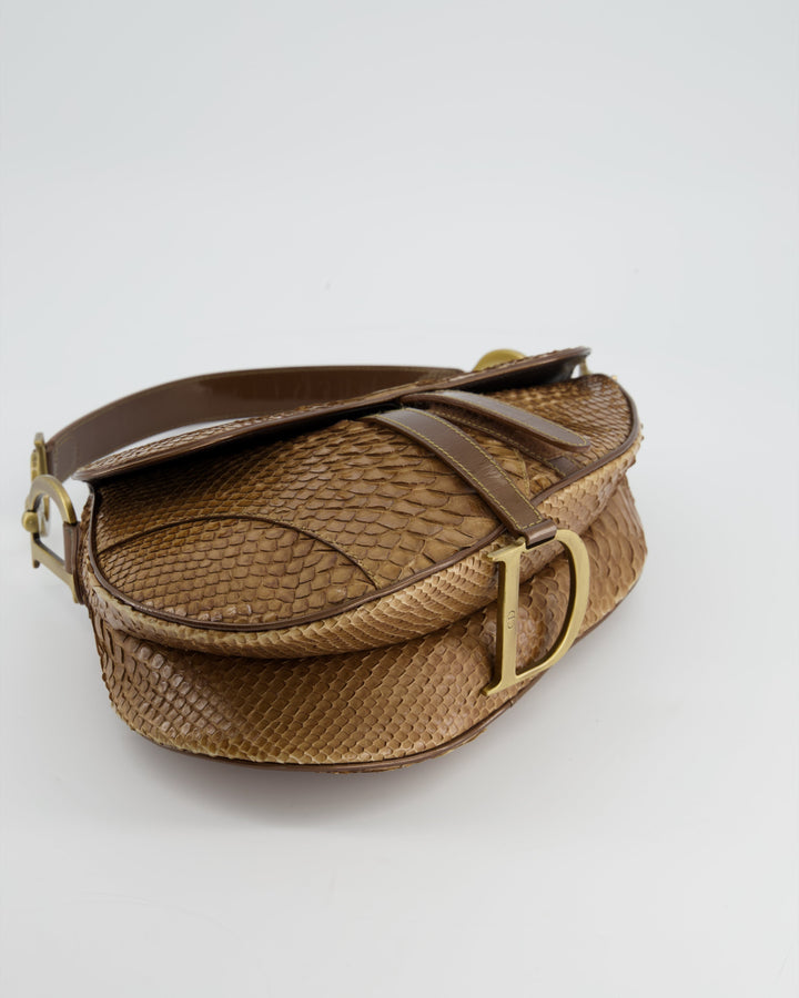 *RARE* Christian Dior Brown Python Saddle Bag with Antique Gold Hardware