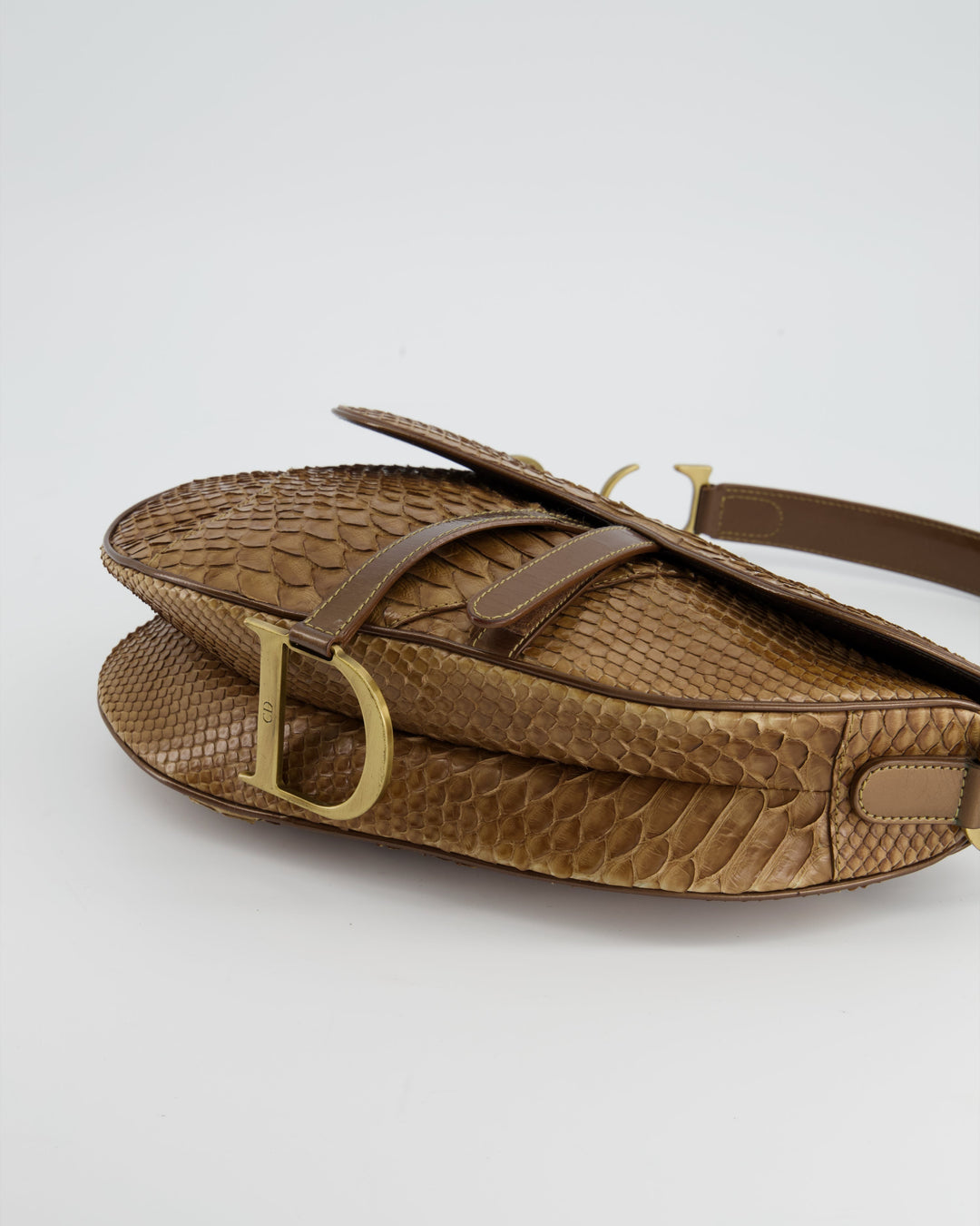 *RARE* Christian Dior Brown Python Saddle Bag with Antique Gold Hardware
