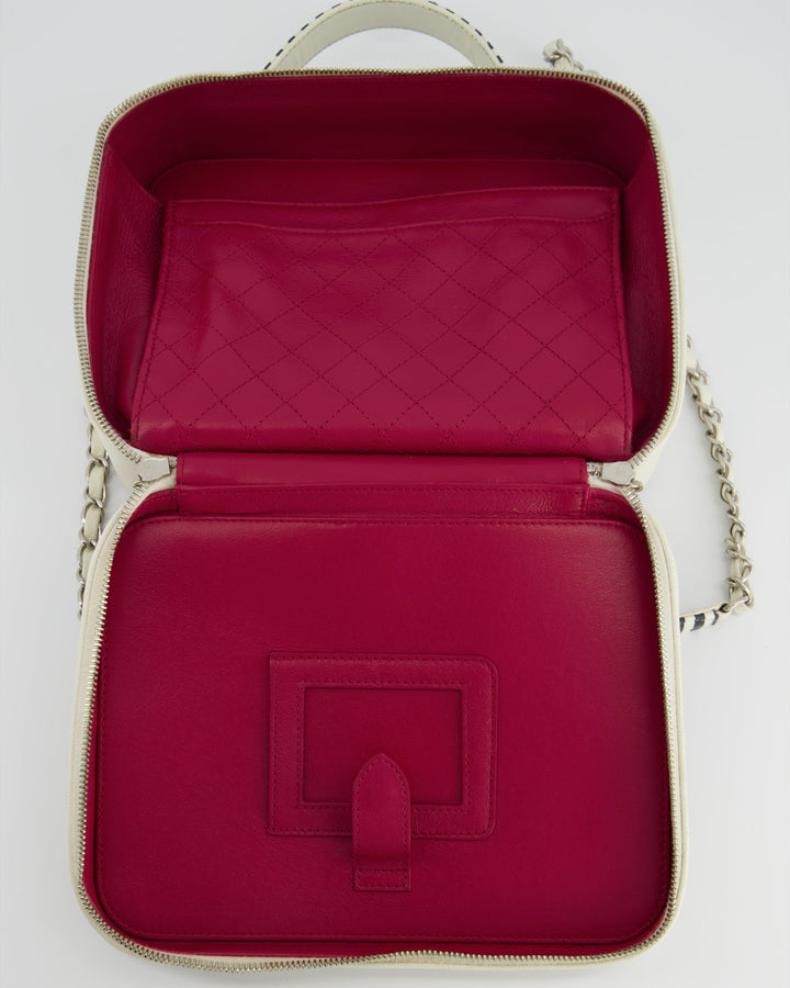 *HOT* Top Quality Chanel White Caviar Vanity Case with Zebra Motif CC Logo and Silver Hardware