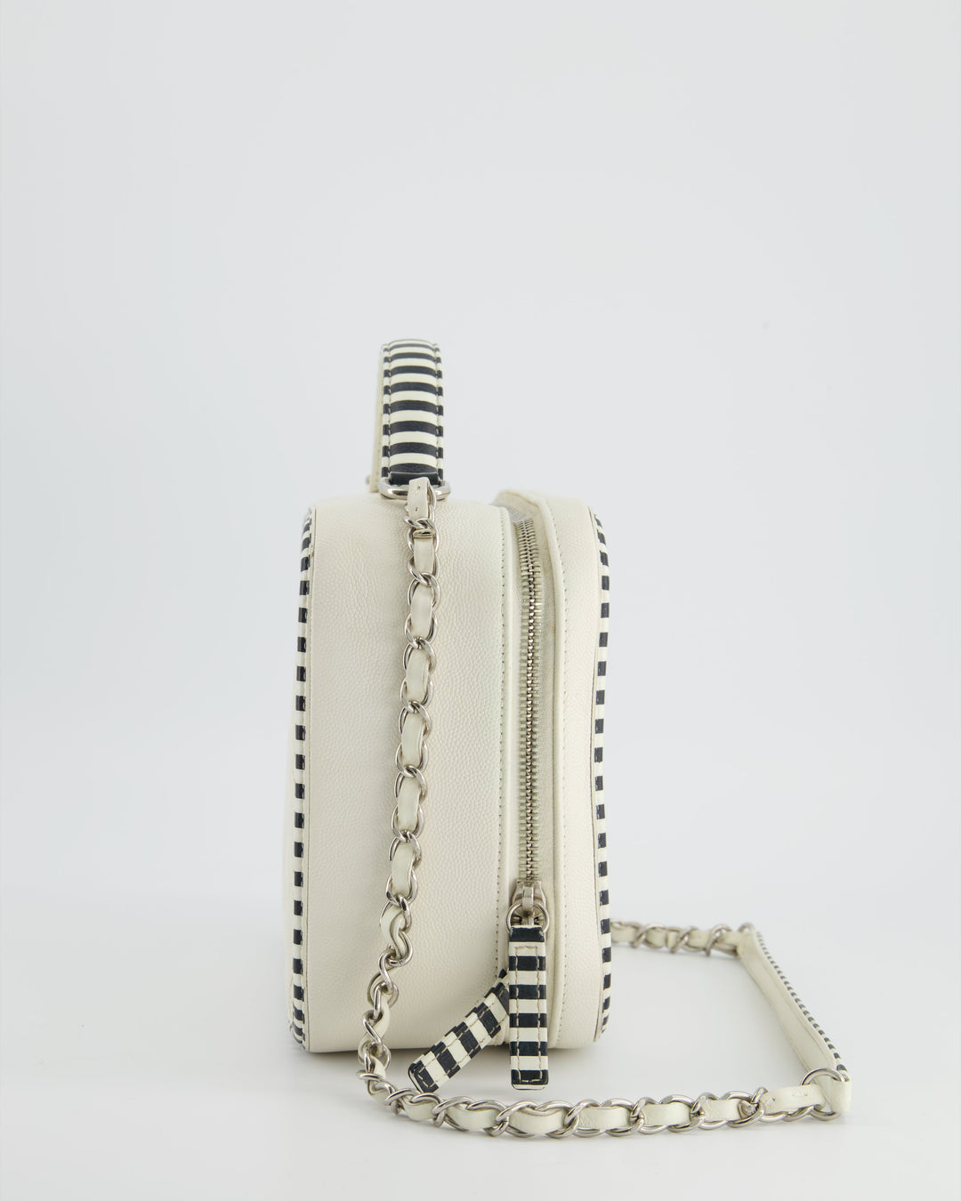 *HOT* Top Quality Chanel White Caviar Vanity Case with Zebra Motif CC Logo and Silver Hardware