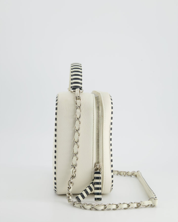 *HOT* Top Quality Chanel White Caviar Vanity Case with Zebra Motif CC Logo and Silver Hardware