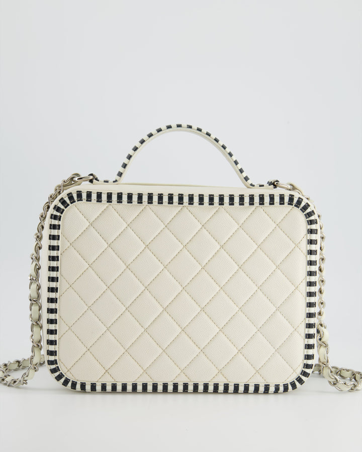 *HOT* Top Quality Chanel White Caviar Vanity Case with Zebra Motif CC Logo and Silver Hardware