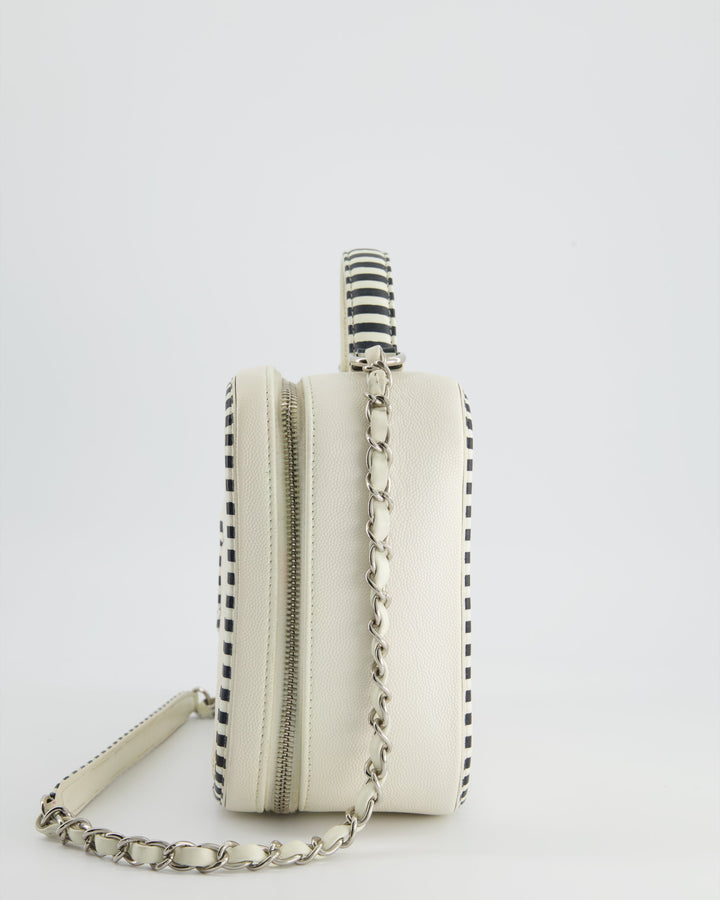 *HOT* Top Quality Chanel White Caviar Vanity Case with Zebra Motif CC Logo and Silver Hardware