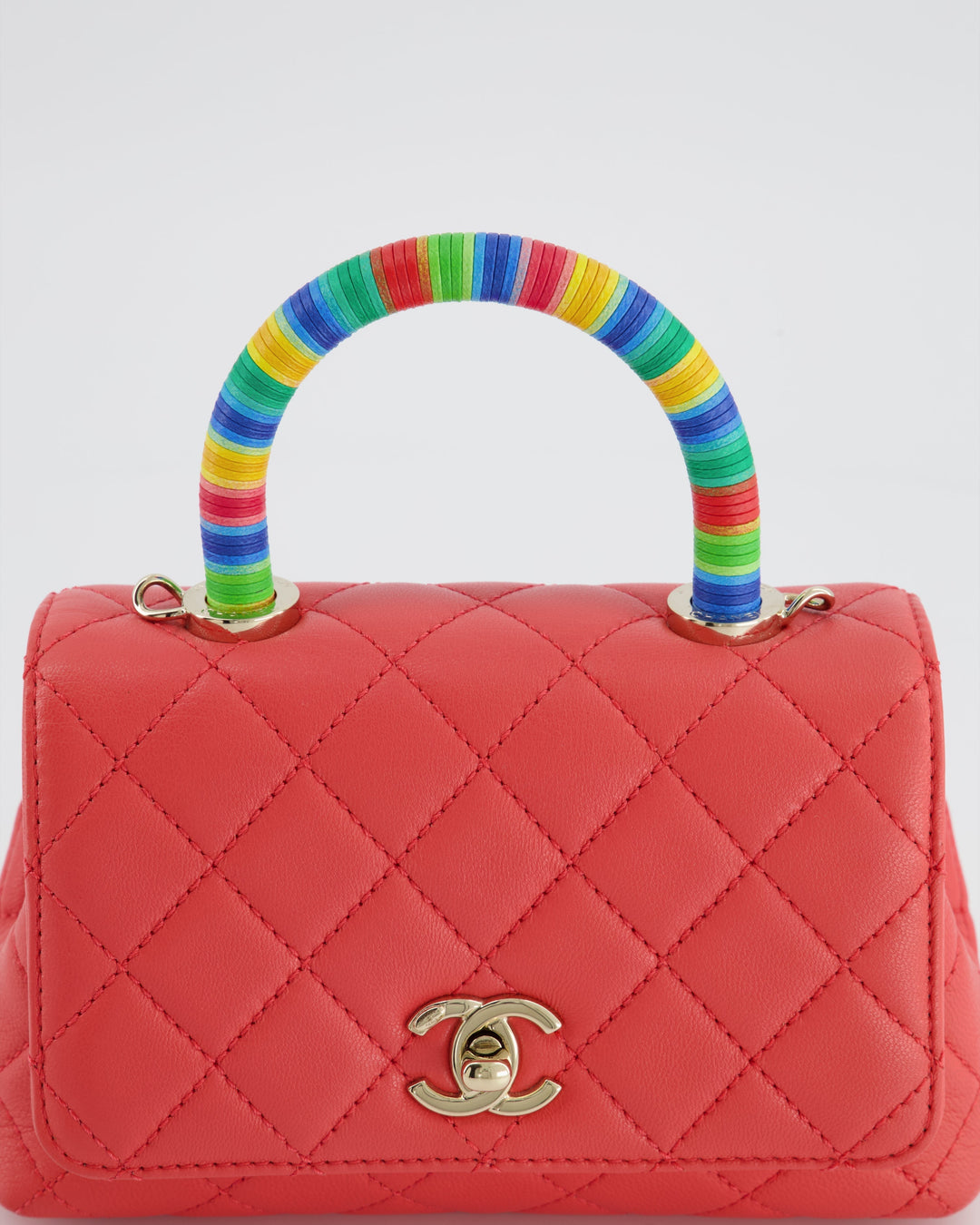 *RARE* Top Quality Chanel Pink Extra Mini Coco Multi-Colour Handle Bag in Lambskin with Champagne Gold Hardware
