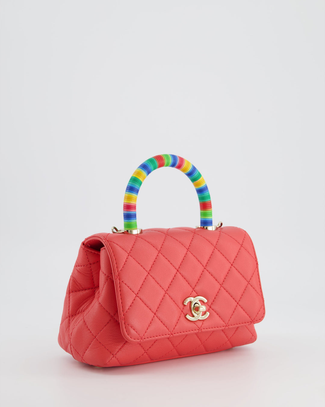 *RARE* Top Quality Chanel Pink Extra Mini Coco Multi-Colour Handle Bag in Lambskin with Champagne Gold Hardware