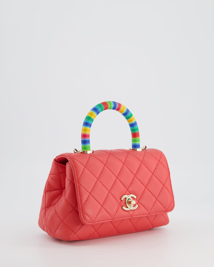 *RARE* Top Quality Chanel Pink Extra Mini Coco Multi-Colour Handle Bag in Lambskin with Champagne Gold Hardware