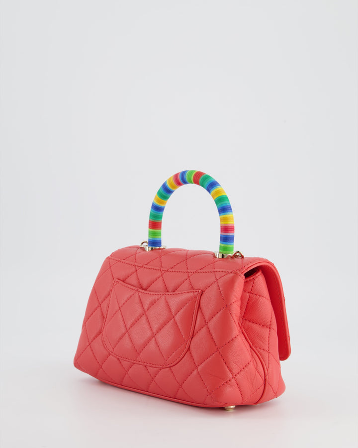 *RARE* Top Quality Chanel Pink Extra Mini Coco Multi-Colour Handle Bag in Lambskin with Champagne Gold Hardware