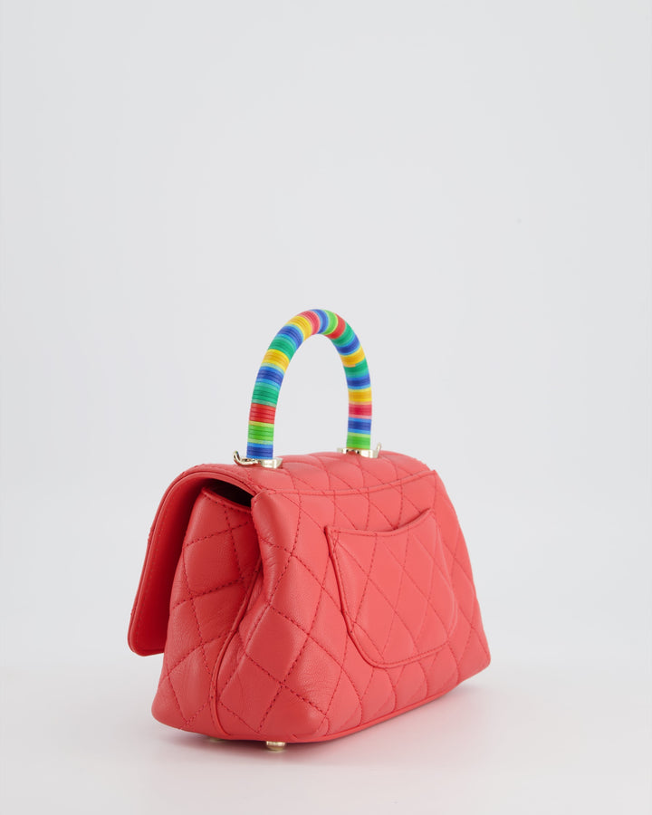 *RARE* Top Quality Chanel Pink Extra Mini Coco Multi-Colour Handle Bag in Lambskin with Champagne Gold Hardware