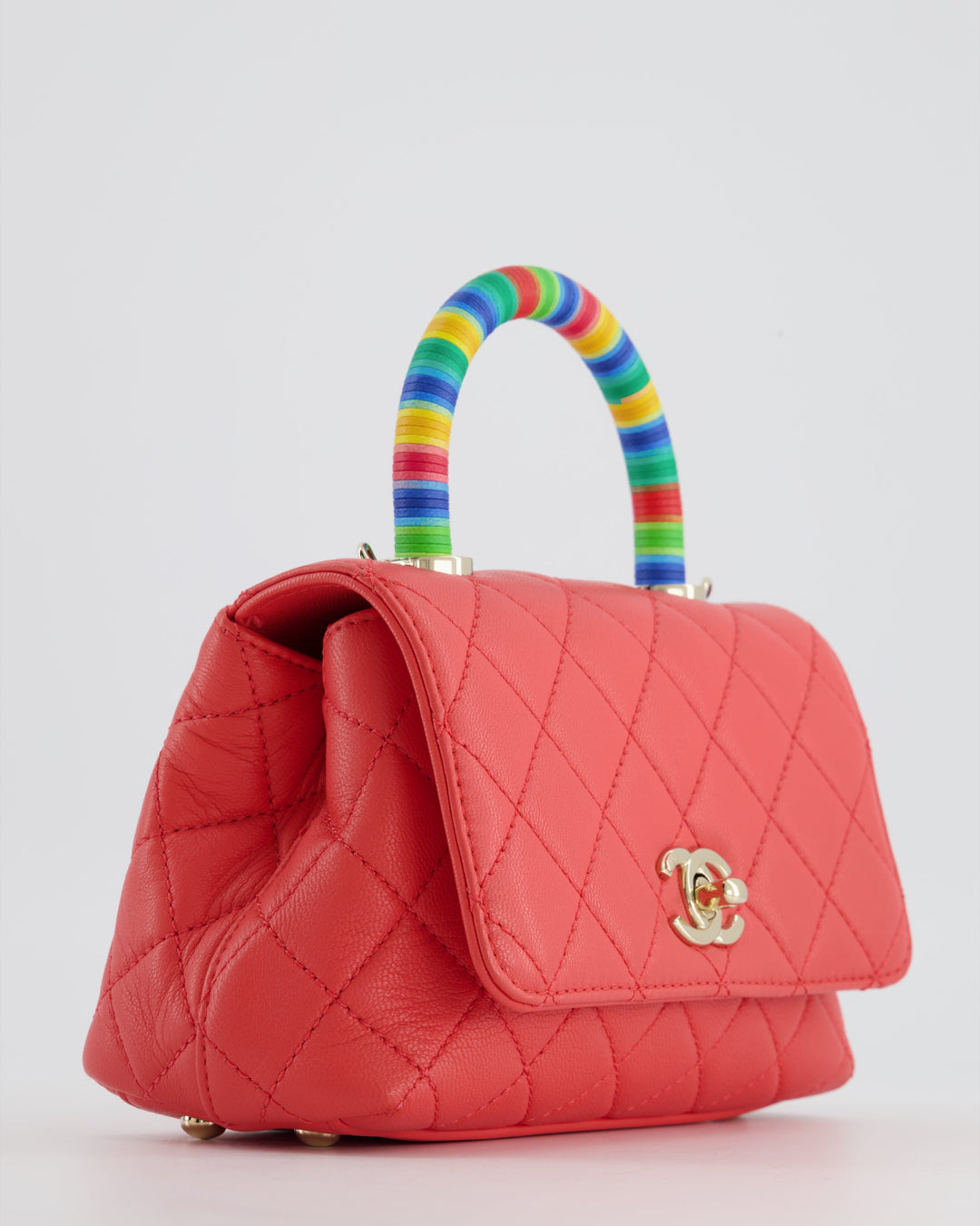 *RARE* Top Quality Chanel Pink Extra Mini Coco Multi-Colour Handle Bag in Lambskin with Champagne Gold Hardware