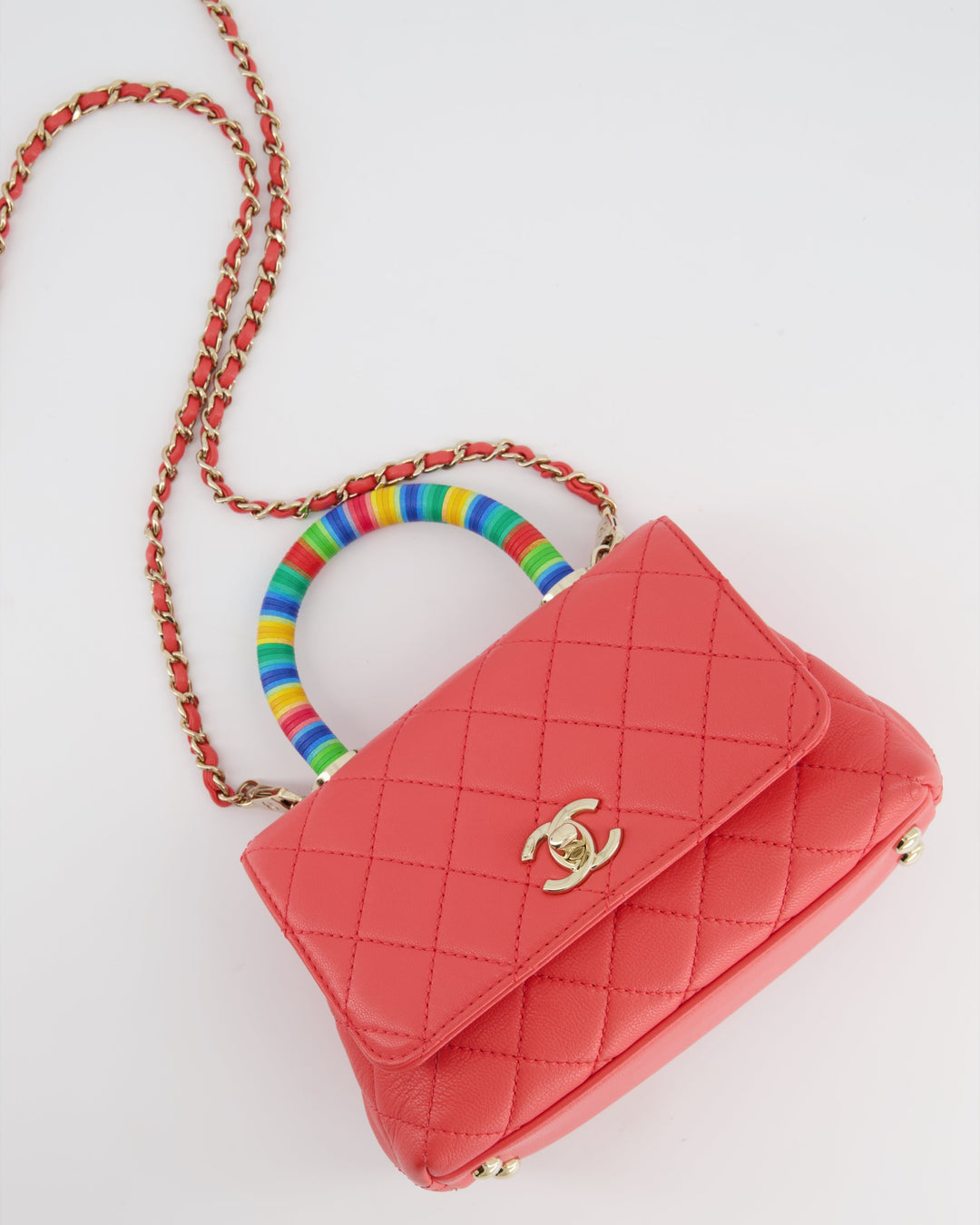 *RARE* Top Quality Chanel Pink Extra Mini Coco Multi-Colour Handle Bag in Lambskin with Champagne Gold Hardware