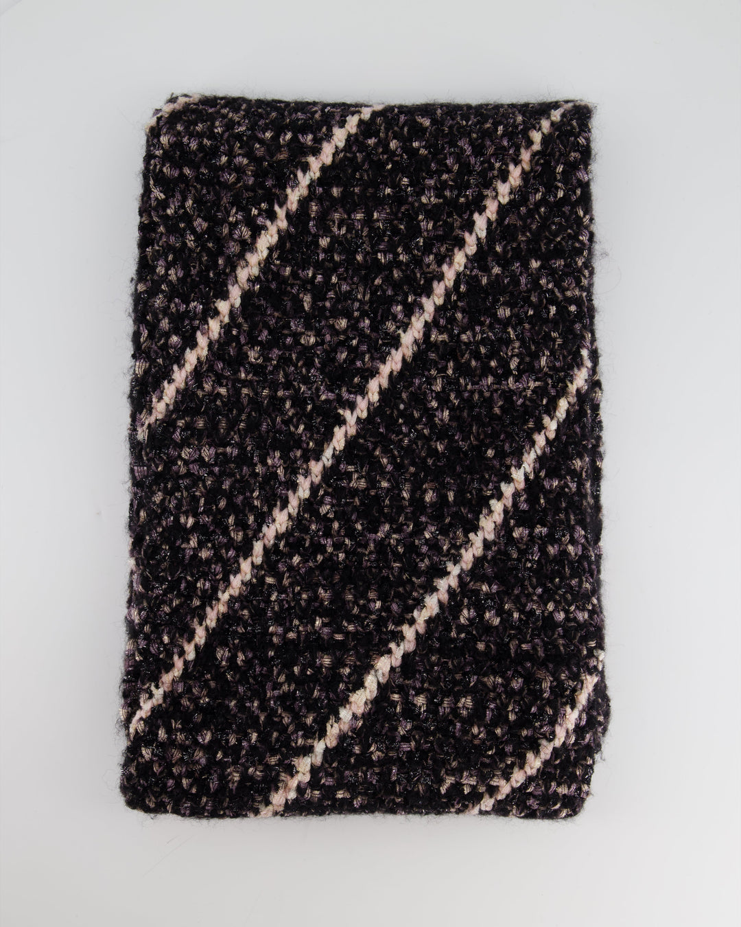 Top Quality Chanel Black and Pink Wool Knitted Scarf with Metallic Fibres and Hood