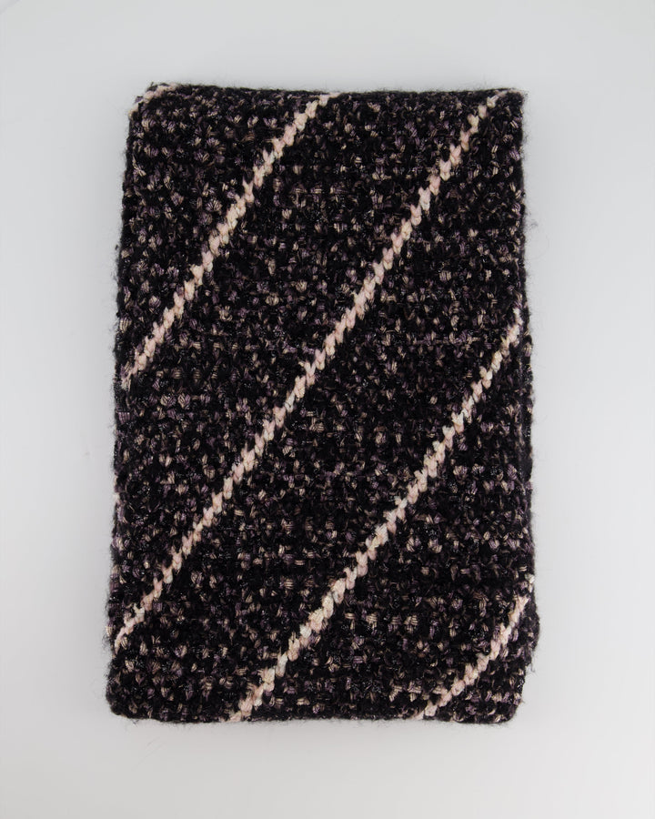 Top Quality Chanel Black and Pink Wool Knitted Scarf with Metallic Fibres and Hood