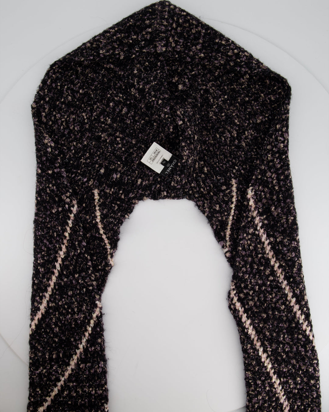 Top Quality Chanel Black and Pink Wool Knitted Scarf with Metallic Fibres and Hood