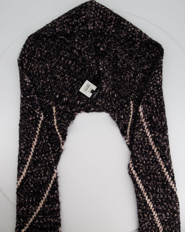 Top Quality Chanel Black and Pink Wool Knitted Scarf with Metallic Fibres and Hood