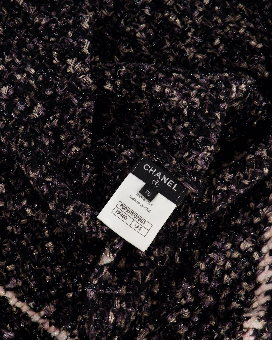 Top Quality Chanel Black and Pink Wool Knitted Scarf with Metallic Fibres and Hood