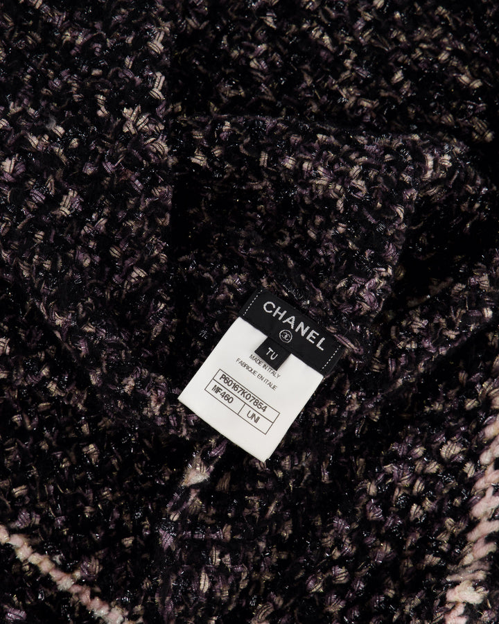 Top Quality Chanel Black and Pink Wool Knitted Scarf with Metallic Fibres and Hood