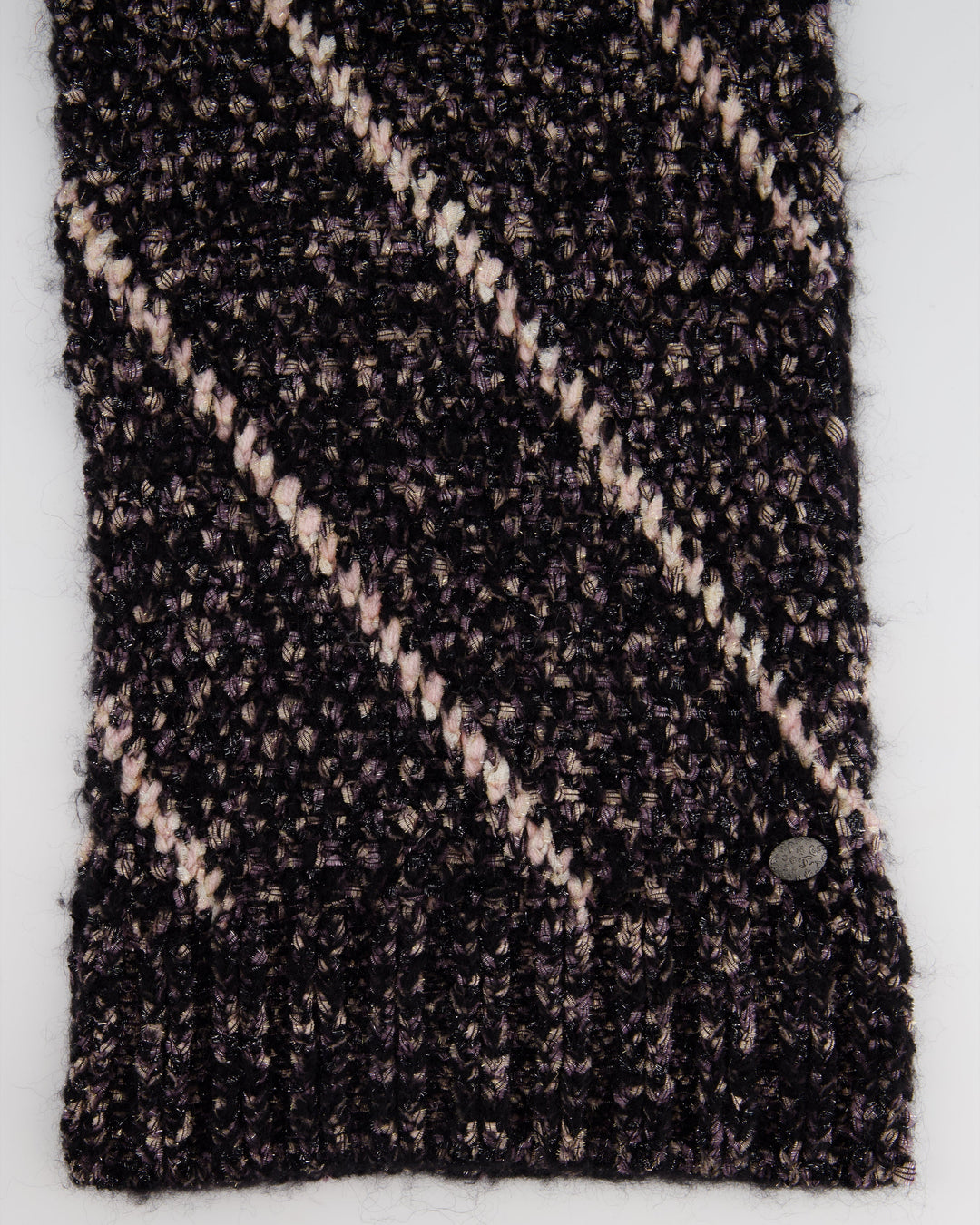 Top Quality Chanel Black and Pink Wool Knitted Scarf with Metallic Fibres and Hood