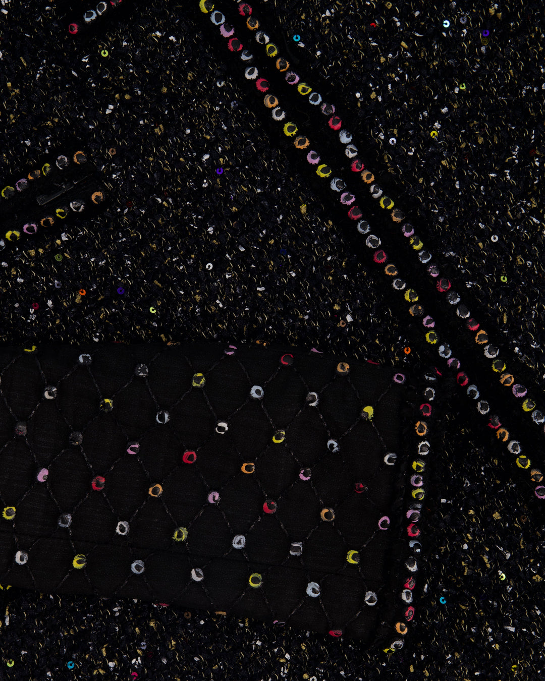 Top Quality Chanel  Fall 2017 Black Tweed Jacket with Multicoloured Sequin Details Size FR 42 (UK 14)