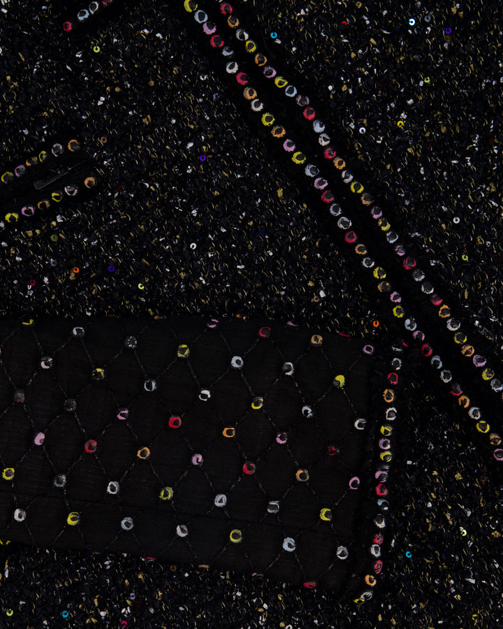 Top Quality Chanel  Fall 2017 Black Tweed Jacket with Multicoloured Sequin Details Size FR 42 (UK 14)