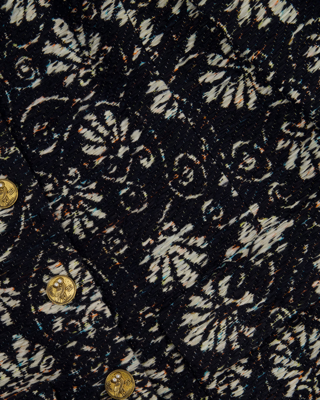 *HOT* Chanel 18C Navy Tweed Jacket with White Floral Embroideries and Crystal Bronze Buttons FR 42 (UK 14) RRP ¬£4800