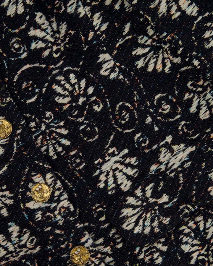 *HOT* Chanel 18C Navy Tweed Jacket with White Floral Embroideries and Crystal Bronze Buttons FR 42 (UK 14) RRP ¬£4800