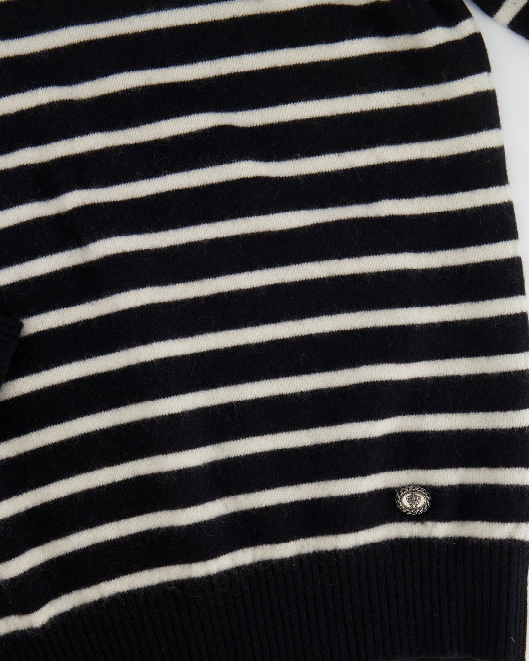 Top Quality Chanel Black and White Striped Cashmere Jumper with Silver Detail Size FR 38 (UK 10)