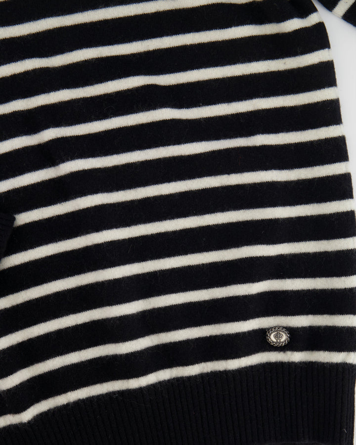Top Quality Chanel Black and White Striped Cashmere Jumper with Silver Detail Size FR 38 (UK 10)