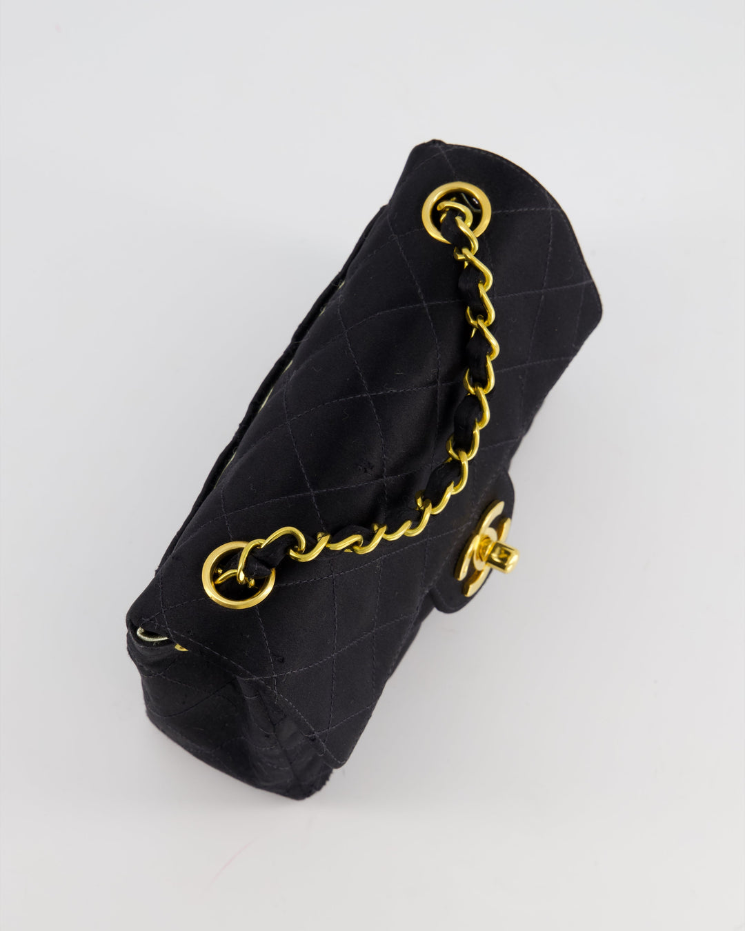 *HOT* Top Quality Chanel Vintage Satin Black Mini Square Flap Bag with 24K Gold Hardware