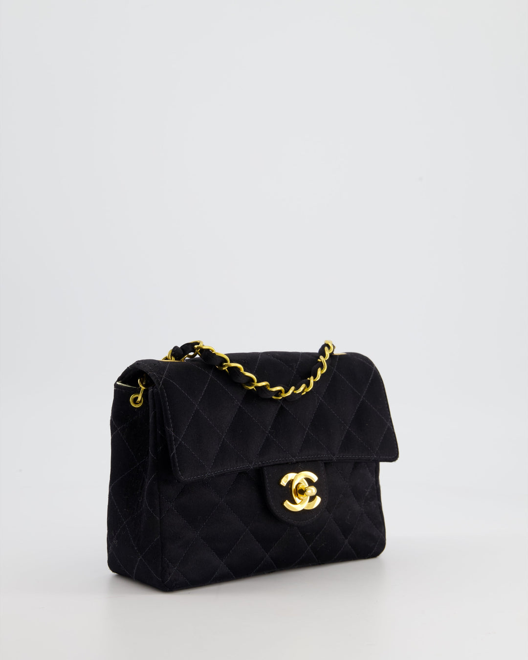*HOT* Top Quality Chanel Vintage Satin Black Mini Square Flap Bag with 24K Gold Hardware