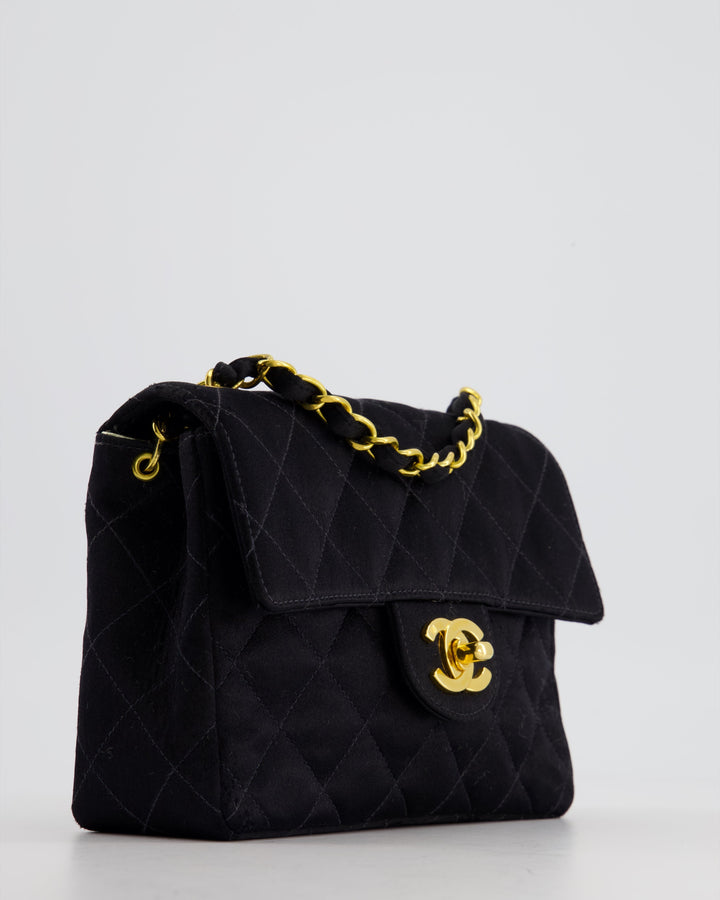 *HOT* Top Quality Chanel Vintage Satin Black Mini Square Flap Bag with 24K Gold Hardware