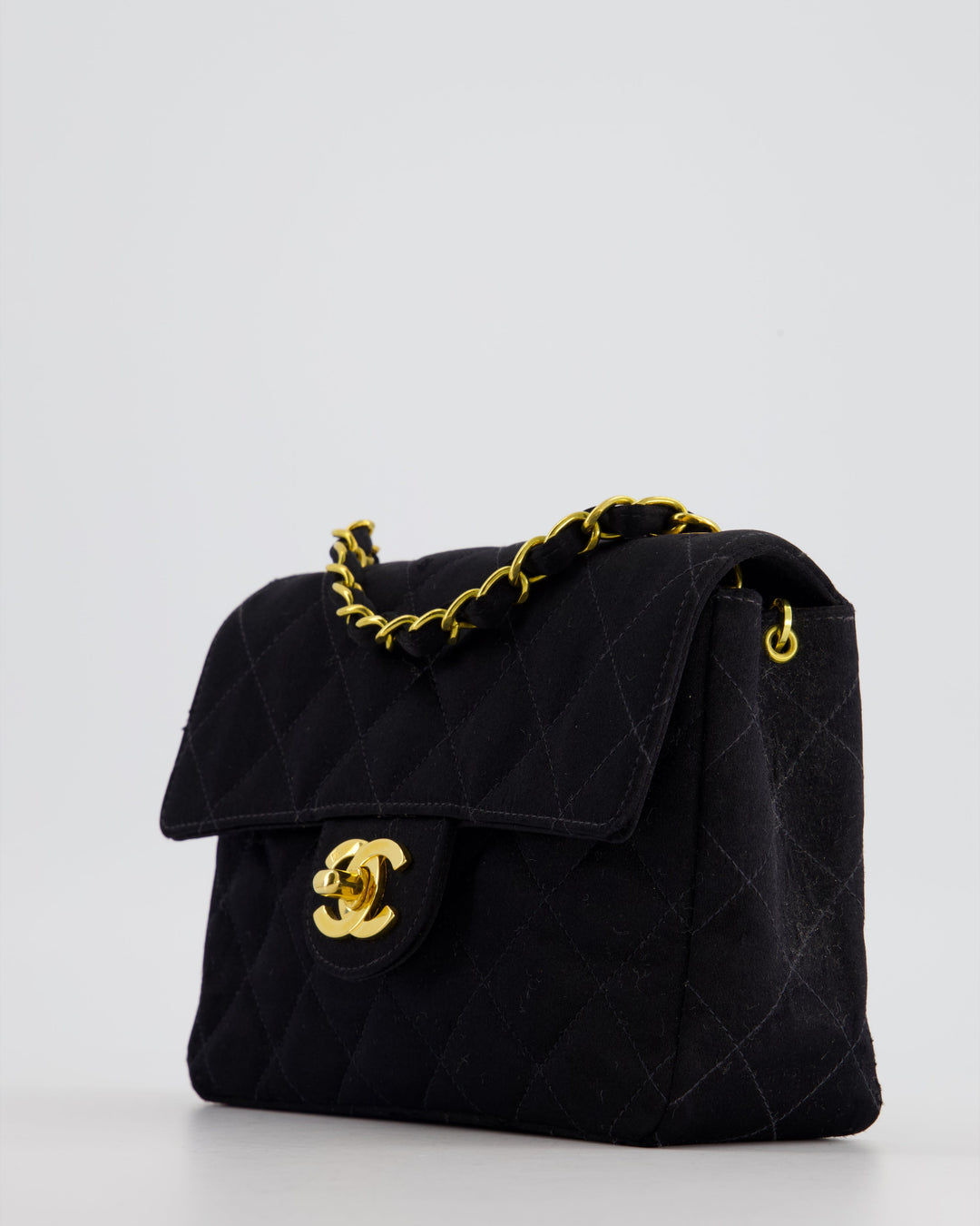 *HOT* Top Quality Chanel Vintage Satin Black Mini Square Flap Bag with 24K Gold Hardware