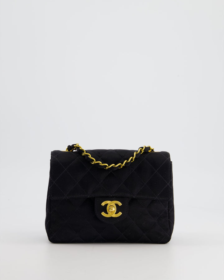 *HOT* Top Quality Chanel Vintage Satin Black Mini Square Flap Bag with 24K Gold Hardware