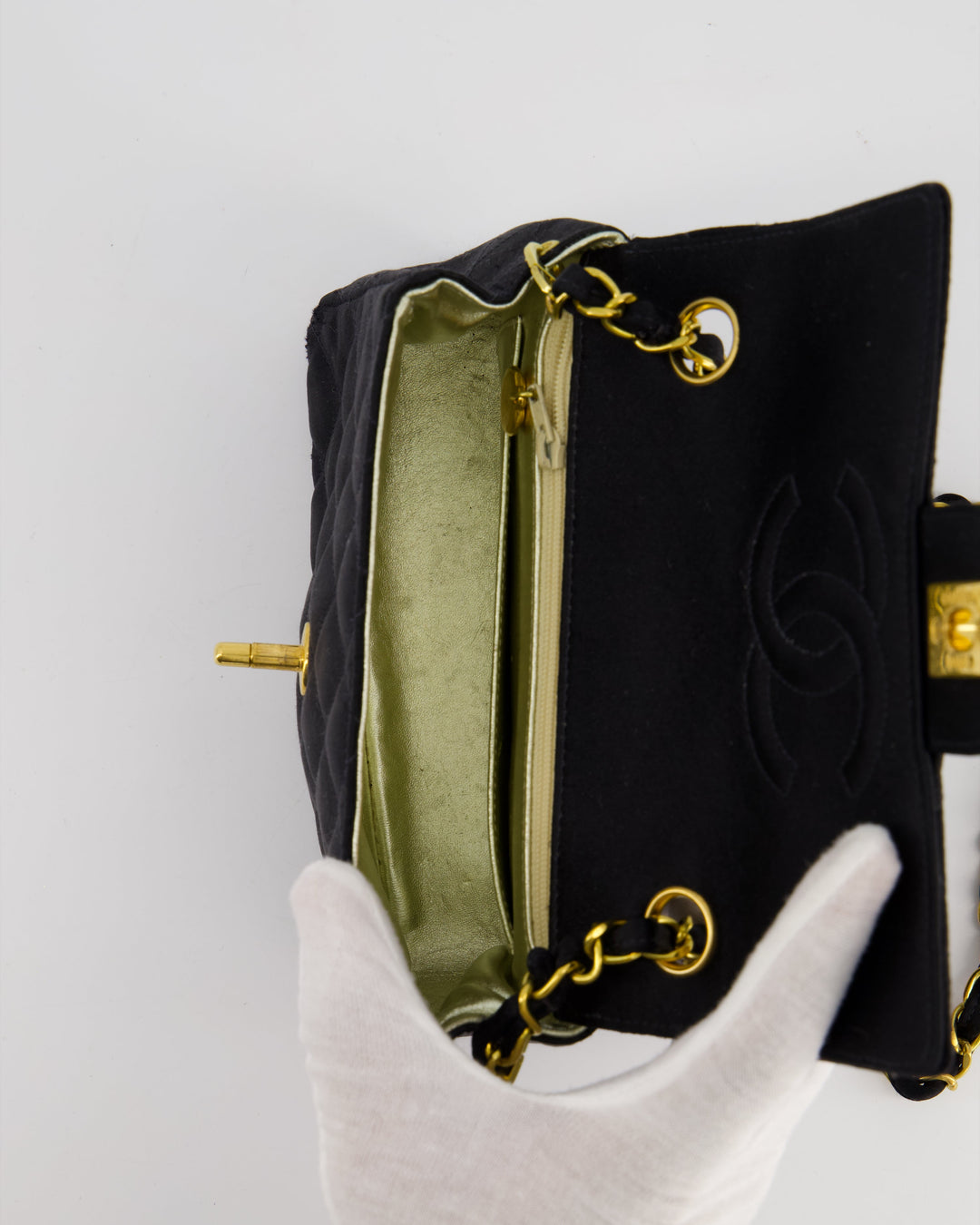 *HOT* Top Quality Chanel Vintage Satin Black Mini Square Flap Bag with 24K Gold Hardware