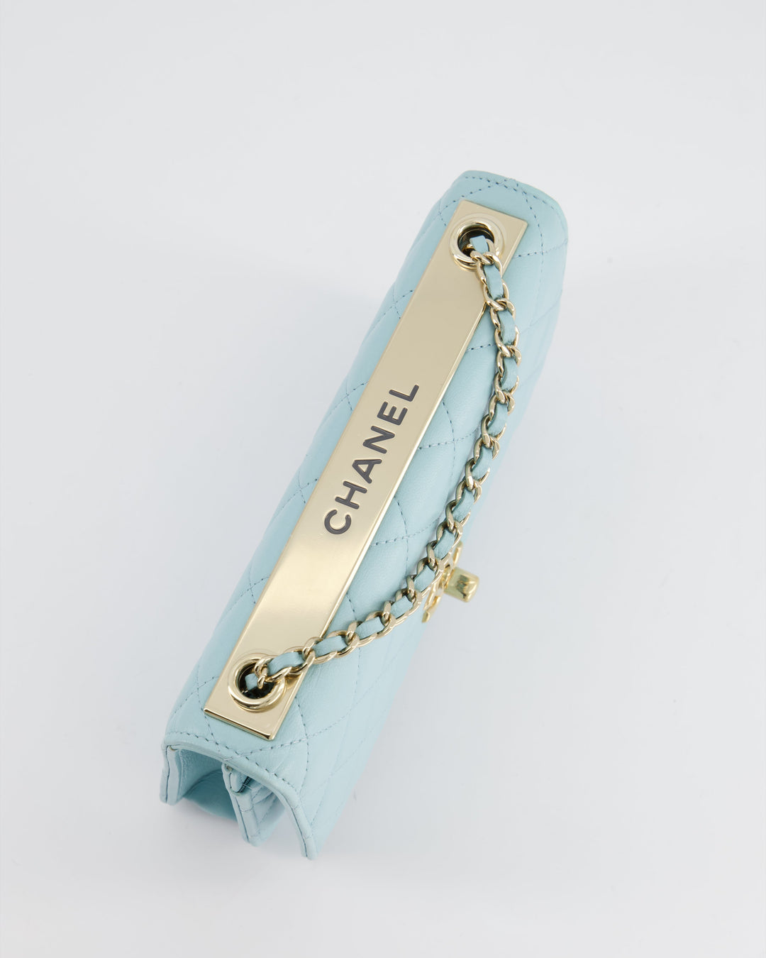 *HOT COLOUR* Top Quality Chanel Baby Blue Quilted Trendy Wallet on Chain Bag in Lambskin Leather with Champagne Gold Hardware