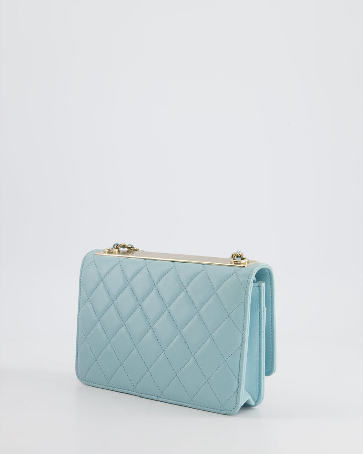 *HOT COLOUR* Top Quality Chanel Baby Blue Quilted Trendy Wallet on Chain Bag in Lambskin Leather with Champagne Gold Hardware