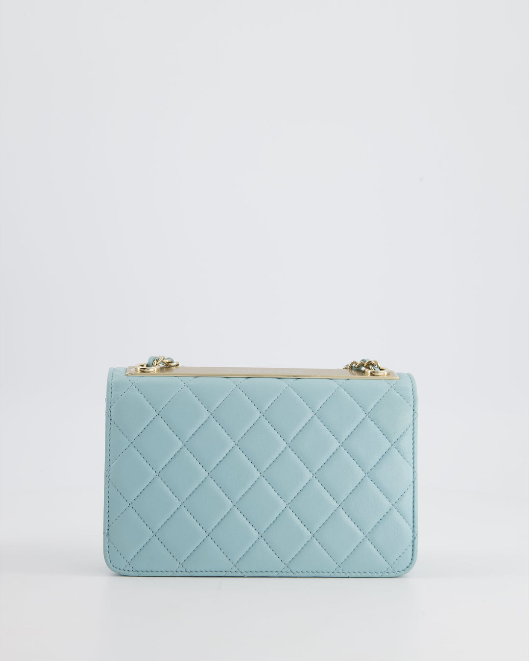 *HOT COLOUR* Top Quality Chanel Baby Blue Quilted Trendy Wallet on Chain Bag in Lambskin Leather with Champagne Gold Hardware
