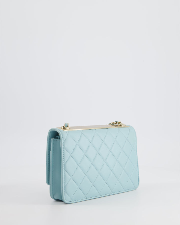 *HOT COLOUR* Top Quality Chanel Baby Blue Quilted Trendy Wallet on Chain Bag in Lambskin Leather with Champagne Gold Hardware