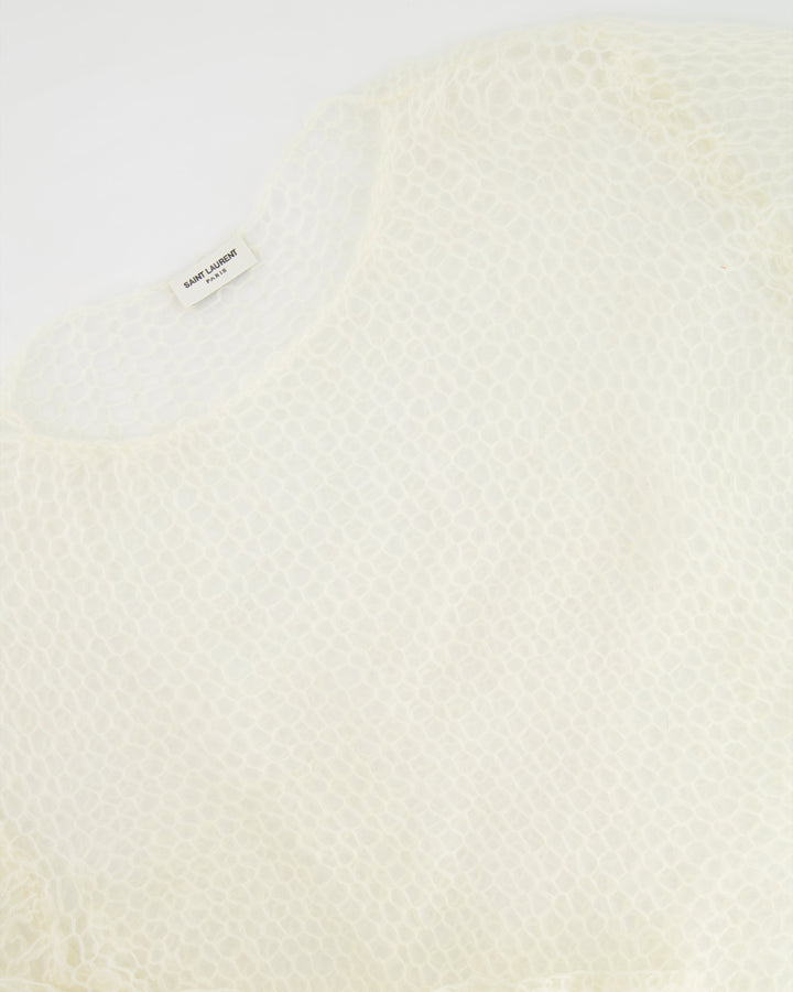 Saint Laurent Cream Mohair Perforated Knit Jumper Size S (UK 8)