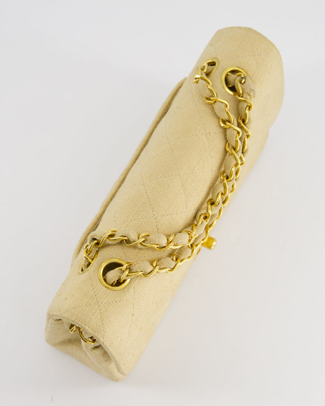 *HOT VINTAGE* Top Quality Chanel Beige Small Fabric Classic Double Flap Bag with 24K Gold Hardware