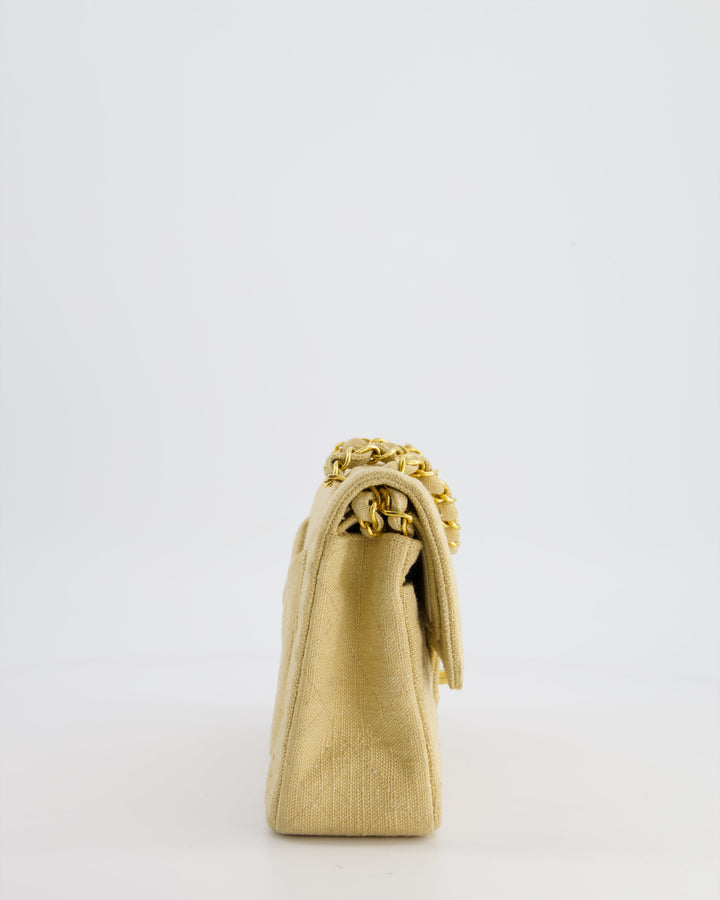 *HOT VINTAGE* Top Quality Chanel Beige Small Fabric Classic Double Flap Bag with 24K Gold Hardware