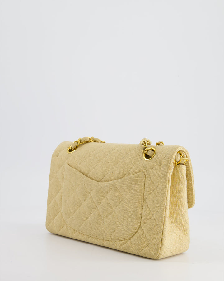 *HOT VINTAGE* Top Quality Chanel Beige Small Fabric Classic Double Flap Bag with 24K Gold Hardware