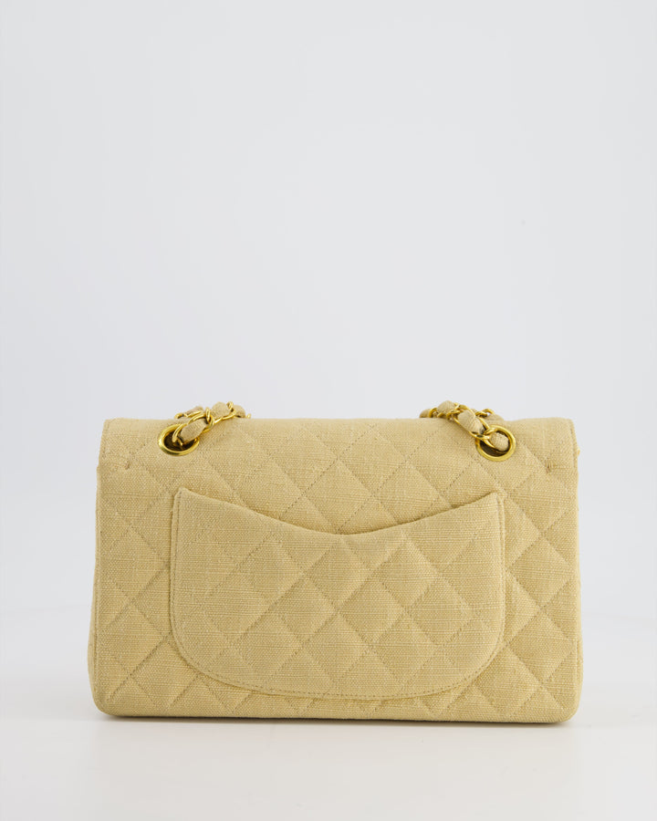 *HOT VINTAGE* Top Quality Chanel Beige Small Fabric Classic Double Flap Bag with 24K Gold Hardware