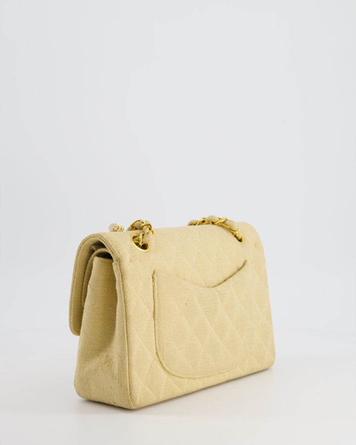 *HOT VINTAGE* Top Quality Chanel Beige Small Fabric Classic Double Flap Bag with 24K Gold Hardware
