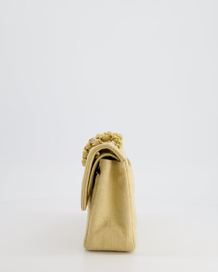*HOT VINTAGE* Top Quality Chanel Beige Small Fabric Classic Double Flap Bag with 24K Gold Hardware