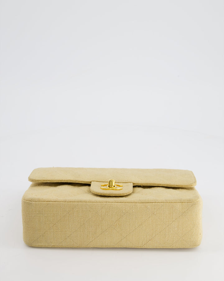 *HOT VINTAGE* Top Quality Chanel Beige Small Fabric Classic Double Flap Bag with 24K Gold Hardware