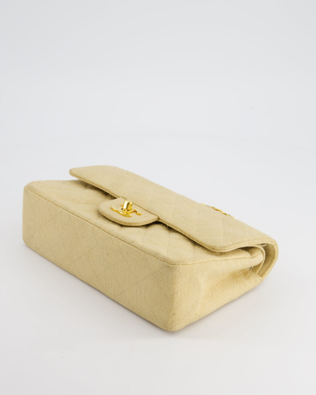 *HOT VINTAGE* Top Quality Chanel Beige Small Fabric Classic Double Flap Bag with 24K Gold Hardware