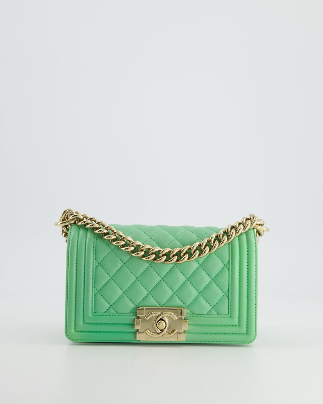 *HOT* Top Quality Chanel Mint Green Small Boy Bag in Shiny Calfskin Leather with Champagne Gold Hardware